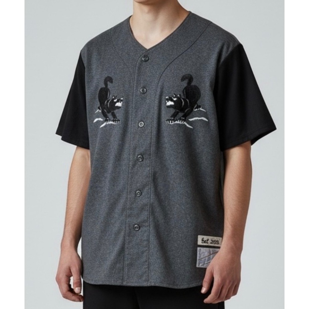 HUF Worldwide Baseball Jersey Panther Wool Blend Grey Black Mens Size M Used